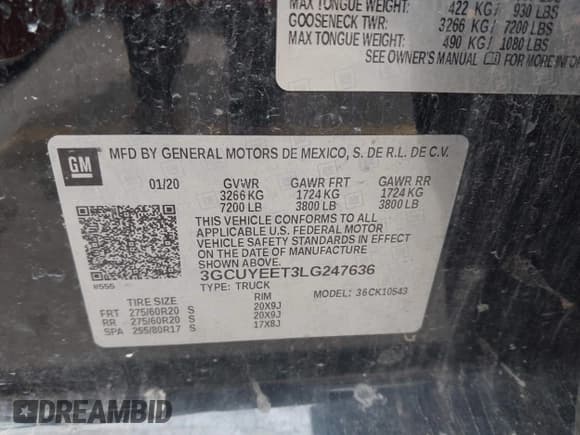 ✅ 2020 Chevrolet Silverado 1500 RST • VIN: 3GCUYEET3LG247636 • Lot: 43066624. Listed on IAAI with 146,969 mi. Free auction sales archive from the USA and detailed vehicle history report at DreamBid. Image 9.