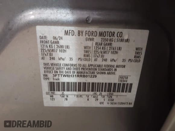 ✅ 2024 Ford Maverick XLT • VIN: 3FTTW8H31RRB01229 • Лот: 43542512. Опубликован ранее на IAAI с пробегом 22 156 миль. Бесплатный доступ к архиву аукционных продаж из США и подробный отчёт об истории автомобиля на DreamBid. Изображение 9.