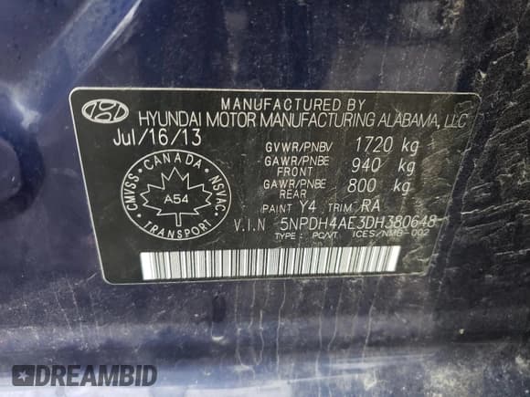 ✅ 2013 Hyundai Elantra Limited • VIN: 5NPDH4AE3DH380648 • Lot: 82064835. Listed on Copart with 132,028 mi. Free auction sales archive from the USA and detailed vehicle history report at DreamBid. Image 12.