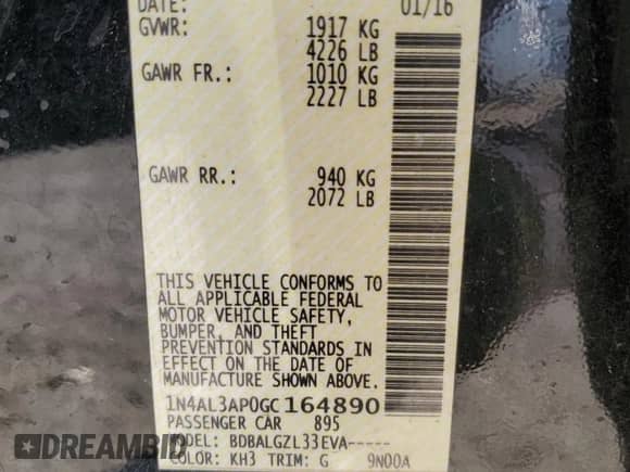 2016 Nissan Altima S с VIN 1N4AL3AP0GC164890, выставлен на аукционе Copart как лот 84281255 с пробегом 149 265 миль миль и Списание • Salvage title. История ставок и продаж доступна на DreamBid. Изображение 12.