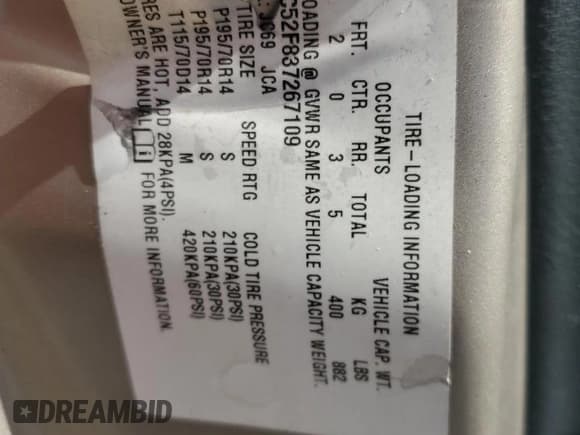 ✅ 2003 Chevrolet Cavalier • VIN: 1G1JC52F837267109 • Lot: 80166245. Listed on Copart with 8,871 mi. Free auction sales archive from the USA and detailed vehicle history report at DreamBid. Image 12.