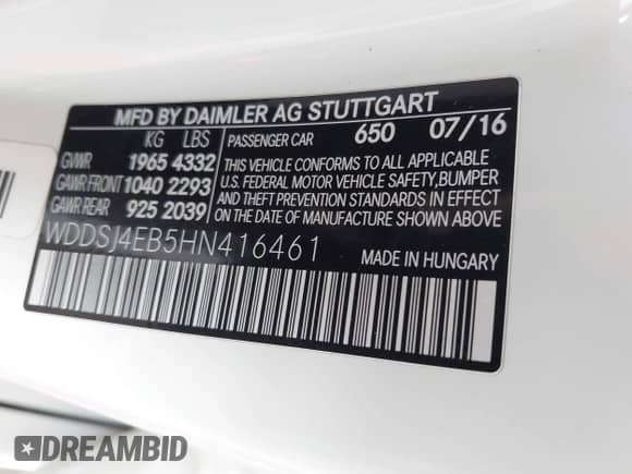 2017 Mercedes-Benz CLA 250 with VIN WDDSJ4EB5HN416461, listed as a IAAI auction lot 42829232 with 159,046 mi miles and . Bid and sale history available at DreamBid. Image 9.