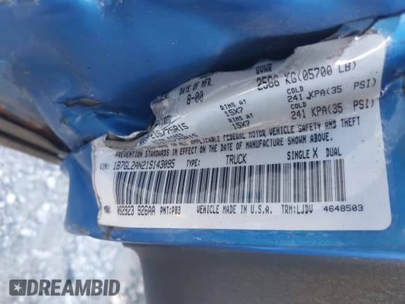 ✅ 2001 Dodge Dakota Sport • VIN: 1B7GL2AN21S143095 • Lot: 41481027. Wystawiony na IAAI z przebiegiem 253 540 mil. Bezpłatny archiwum sprzedaży aukcyjnych z USA i szczegółowy raport historii pojazdu na DreamBid. Zdjęcie 9.