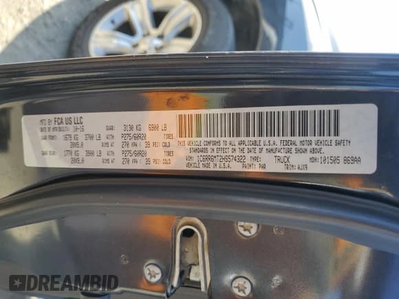 ✅ 2017 Ram 1500 Sport • VIN: 1C6RR6MT2HS574322 • Lot: 89739645. Listed on Copart with 220,272 mi. Free auction sales archive from the USA and detailed vehicle history report at DreamBid. Image 13.