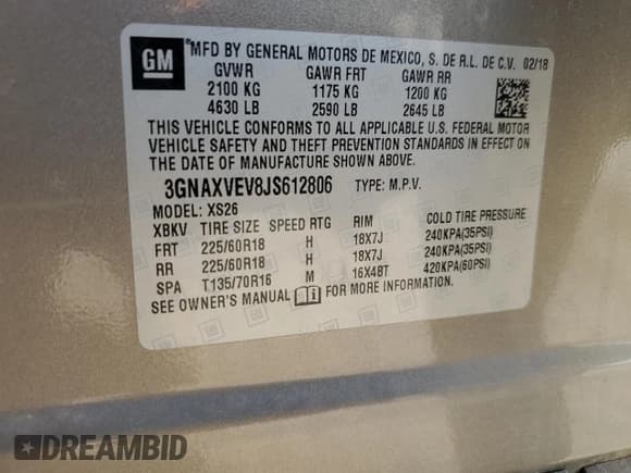 ✅ 2018 Chevrolet Equinox Premier • VIN: 3GNAXVEV8JS612806 • Лот: 91806335. Опубликован ранее на Copart с пробегом 72 483 миль. Бесплатный доступ к архиву аукционных продаж из США и подробный отчёт об истории автомобиля на DreamBid. Изображение 14.