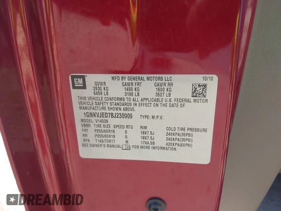 ✅ 2011 Chevrolet Traverse 2LT • VIN: 1GNKVJED7BJ230909 • Lot: 43449416. Wystawiony na IAAI z przebiegiem 201 797 mil. Bezpłatny archiwum sprzedaży aukcyjnych z USA i szczegółowy raport historii pojazdu na DreamBid. Zdjęcie 9.