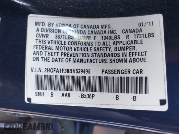 ✅ 2011 Honda Civic DX-VP • VIN: 2HGFA1F38BH539495 • Lot: 43425725. Wystawiony na IAAI z przebiegiem 160 456 mil. Bezpłatny archiwum sprzedaży aukcyjnych z USA i szczegółowy raport historii pojazdu na DreamBid. Zdjęcie 9.