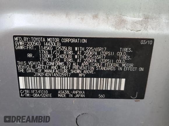 ✅ 2010 Toyota RAV4 • VIN: JTMZF4DV1A5025917 • Лот: 81991755. Опубликован ранее на Copart с пробегом Не указан. Бесплатный доступ к архиву аукционных продаж из США и подробный отчёт об истории автомобиля на DreamBid. Изображение 14.