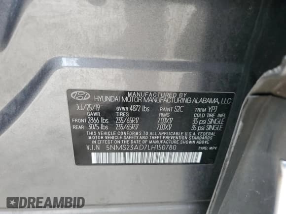 ✅ 2020 Hyundai Santa Fe SE • VIN: 5NMS23AD7LH150780 • Lot: 54622214. Wystawiony na Copart z przebiegiem 94 963 mil. Bezpłatny archiwum sprzedaży aukcyjnych z USA i szczegółowy raport historii pojazdu na DreamBid. Zdjęcie 12.