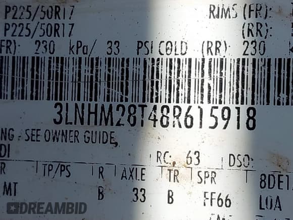 ✅ 2008 Lincoln MKZ • VIN: 3LNHM28T48R615918 • Lot: 40430266. Listed on IAAI with 180,160 mi. Free auction sales archive from the USA and detailed vehicle history report at DreamBid. Image 9.