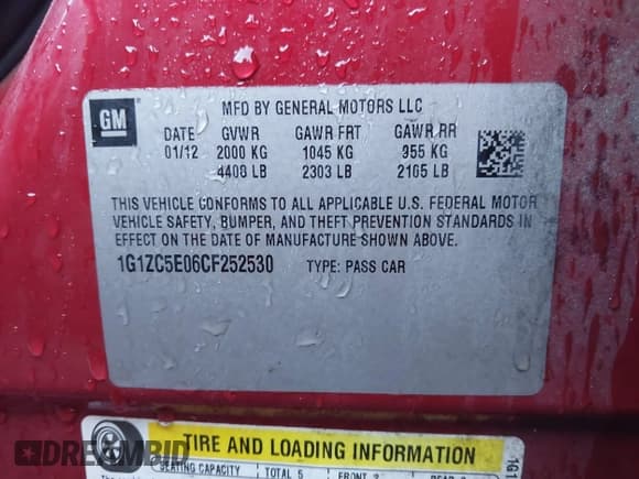 ✅ 2012 Chevrolet Malibu 1LT • VIN: 1G1ZC5E06CF252530 • Lot: 43455762. Listed on IAAI with 172,537 mi. Free auction sales archive from the USA and detailed vehicle history report at DreamBid. Image 9.