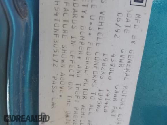 ✅ 1992 Pontiac Grand Prix LE • VIN: 1G2WH54T0NF305172 • Lot: 73856714. Listed on Copart with 161,375 mi. Free auction sales archive from the USA and detailed vehicle history report at DreamBid. Image 14.