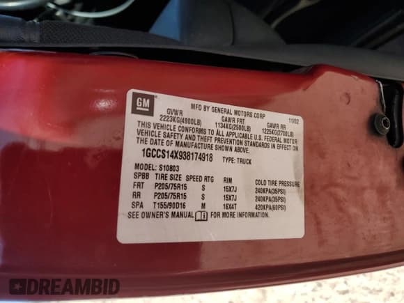 ✅ 2003 Chevrolet S-10 LS • VIN: 1GCCS14X938174918 • Лот: 81833784. Опубликован ранее на Copart с пробегом 168 818 миль. Бесплатный доступ к архиву аукционных продаж из США и подробный отчёт об истории автомобиля на DreamBid. Изображение 12.