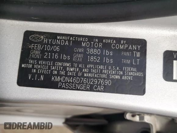 ✅ 2006 Hyundai Elantra GLS • VIN: KMHDN46D76U297690 • Lot: 66714205. Wystawiony na Copart z przebiegiem 114 653 mil. Bezpłatny archiwum sprzedaży aukcyjnych z USA i szczegółowy raport historii pojazdu na DreamBid. Zdjęcie 12.