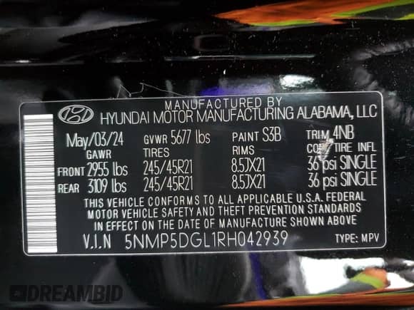 2024 Hyundai Santa Fe Calligraphy с VIN 5NMP5DGL1RH042939, выставлен на аукционе Copart как лот 43171175 с пробегом 4 627 миль миль и Списание • Salvage title. История ставок и продаж доступна на DreamBid. Изображение 14.