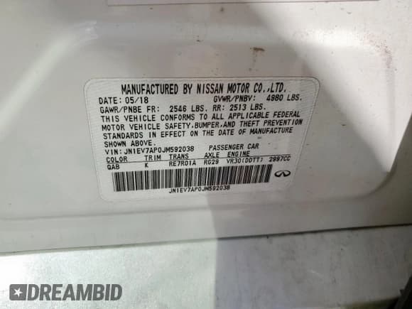 ✅ 2018 Infiniti Q50 Luxe • VIN: JN1EV7AP0JM592038 • Лот: 86096545. Опубликован ранее на Copart с пробегом 140 382 миль. Бесплатный доступ к архиву аукционных продаж из США и подробный отчёт об истории автомобиля на DreamBid. Изображение 12.