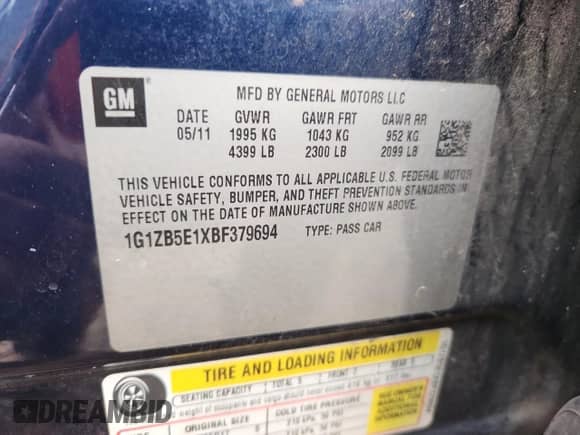 2011 Chevrolet Malibu 1LS z VIN 1G1ZB5E1XBF379694, wystawiony jako Copart lot #83865035 z przebiegiem 120 867 mil mil oraz Szkoda całkowita • Salvage title. Historia ofert i sprzedaży dostępna na DreamBid. Obrazek 12.