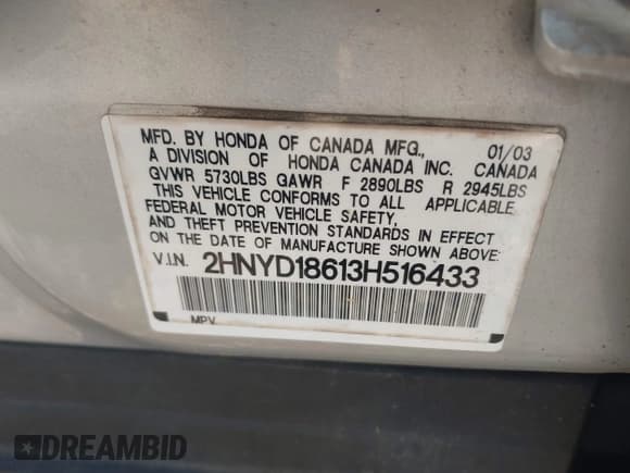 ✅ 2003 Acura MDX Touring • VIN: 2HNYD18613H516433 • Лот: 43773134. Опубликован ранее на IAAI с пробегом 258 264 миль. Бесплатный доступ к архиву аукционных продаж из США и подробный отчёт об истории автомобиля на DreamBid. Изображение 9.