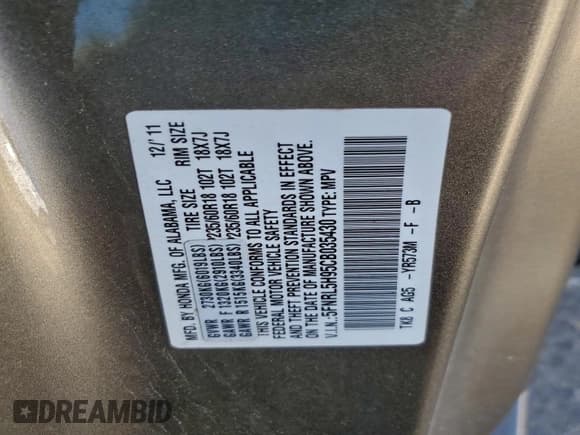 ✅ 2012 Honda Odyssey Touring • VIN: 5FNRL5H95CB035430 • Lot: 95500255. Listed on Copart with 188,215 mi. Free auction sales archive from the USA and detailed vehicle history report at DreamBid. Image 13.