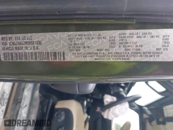 ✅ 2021 Jeep Wrangler Sport • VIN: 1C4GJXAG2MW591435 • Lot: 42427627. Listed on IAAI with 48,619 mi. Free auction sales archive from the USA and detailed vehicle history report at DreamBid. Image 9.