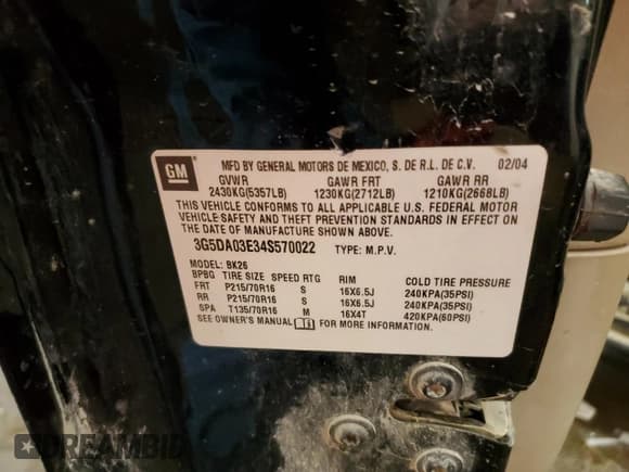 ✅ 2004 Buick Rendezvous • VIN: 3G5DA03E34S570022 • Lot: 67803795. Listed on Copart with 208,361 mi. Free auction sales archive from the USA and detailed vehicle history report at DreamBid. Image 14.