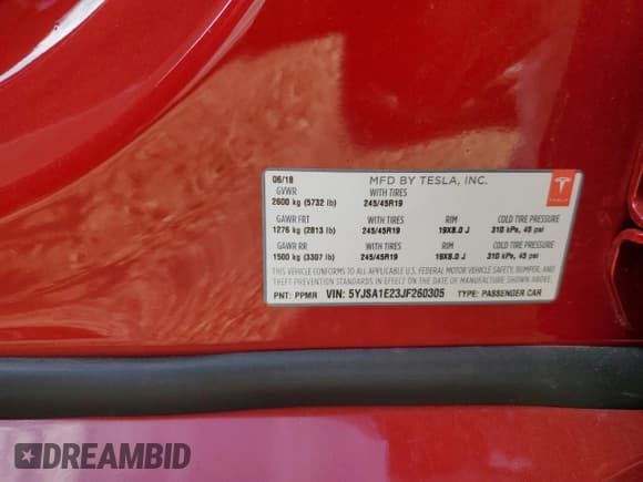 ✅ 2018 Tesla Model S 75D • VIN: 5YJSA1E23JF260305 • Lot: 81803115. Listed on Copart with 43,491 mi. Free auction sales archive from the USA and detailed vehicle history report at DreamBid. Image 12.