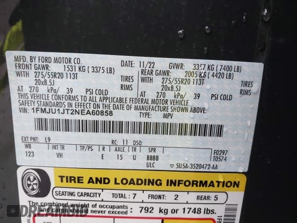 ✅ 2022 Ford Expedition XLT • VIN: 1FMJU1JT2NEA60858 • Lot: 41733250. Listed on IAAI with 31,342 mi. Free auction sales archive from the USA and detailed vehicle history report at DreamBid. Image 9.