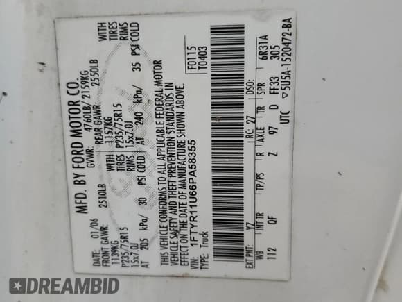 ✅ 2006 Ford Ranger XL • VIN: 1FTYR11U66PA58355 • Lot: 85717024. Listed on Copart with Not provided. Free auction sales archive from the USA and detailed vehicle history report at DreamBid. Image 12.