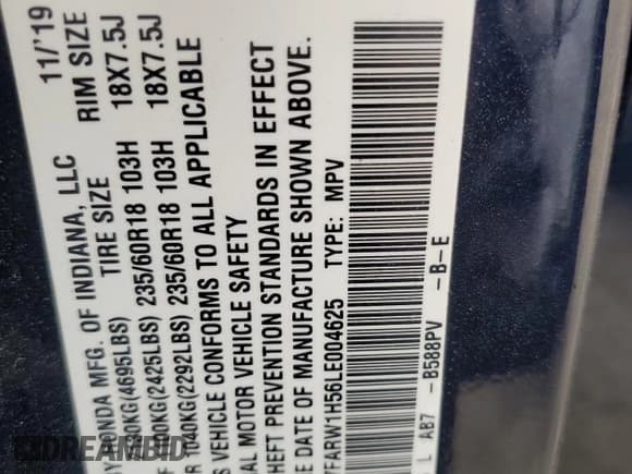 ✅ 2020 Honda CR-V EX • VIN: 7FARW1H56LE004625 • Lot: 89810175. Listed on Copart with 56,037 mi. Free auction sales archive from the USA and detailed vehicle history report at DreamBid. Image 13.