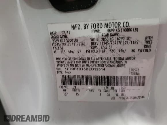 ✅ 2011 Ford F-350 XL • VIN: 1FTRF3BT5BED12514 • Лот: 82757975. Опубликован ранее на Copart с пробегом 183 549 миль. Бесплатный доступ к архиву аукционных продаж из США и подробный отчёт об истории автомобиля на DreamBid. Изображение 12.