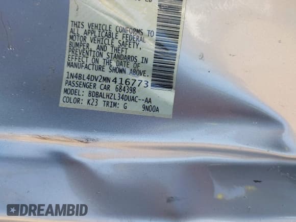 ✅ 2021 Nissan Altima SV • VIN: 1N4BL4DV2MN416773 • Lot: 43304002. Wystawiony na IAAI z przebiegiem Nie podano. Bezpłatny archiwum sprzedaży aukcyjnych z USA i szczegółowy raport historii pojazdu na DreamBid. Zdjęcie 9.