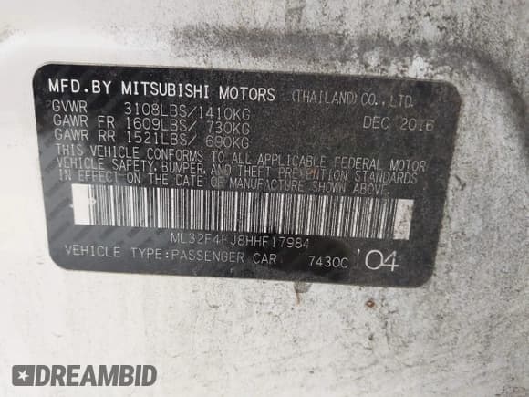 ✅ 2017 Mitsubishi Mirage SE • VIN: ML32F4FJ8HHF17984 • Лот: 43571795. Опубликован ранее на IAAI с пробегом 133 753 миль. Бесплатный доступ к архиву аукционных продаж из США и подробный отчёт об истории автомобиля на DreamBid. Изображение 9.