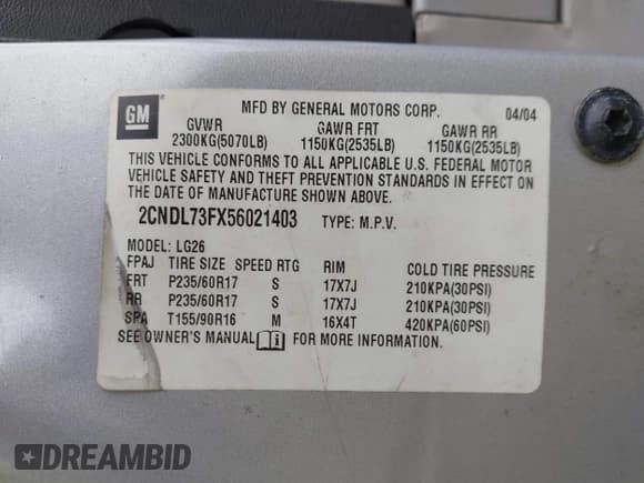 ✅ 2005 Chevrolet Equinox LT • VIN: 2CNDL73FX56021403 • Лот: 41921895. Опубликован ранее на IAAI с пробегом 190 000 миль. Бесплатный доступ к архиву аукционных продаж из США и подробный отчёт об истории автомобиля на DreamBid. Изображение 9.