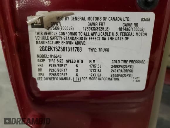 ✅ 2006 Chevrolet Silverado 1500 LT1 • VIN: 2GCEK13Z361311788 • Lot: 69431845. Listed on Copart with 173,400 mi. Free auction sales archive from the USA and detailed vehicle history report at DreamBid. Image 12.