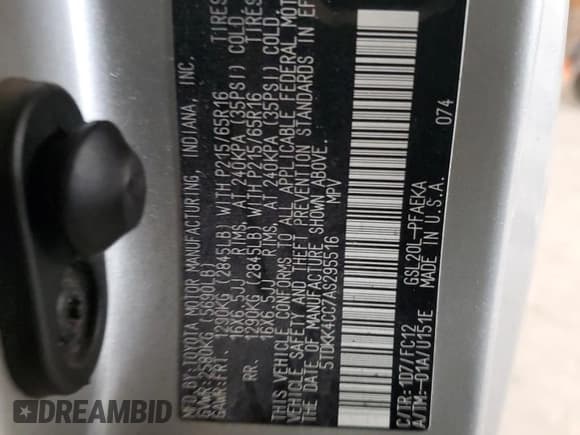 ✅ 2010 Toyota Sienna LE • VIN: 5TDKK4CC7AS295516 • Lot: 91498335. Listed on Copart with 232,868 mi. Free auction sales archive from the USA and detailed vehicle history report at DreamBid. Image 13.