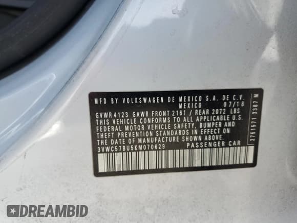 ✅ 2019 Volkswagen Jetta S • VIN: 3VWC57BU5KM070629 • Lot: 91062545. Wystawiony na Copart z przebiegiem 77 228 mil. Bezpłatny archiwum sprzedaży aukcyjnych z USA i szczegółowy raport historii pojazdu na DreamBid. Zdjęcie 13.