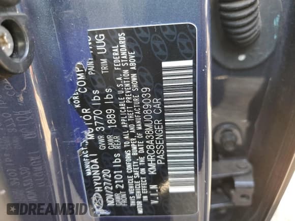 ✅ 2021 Hyundai Venue SEL • VIN: KMHRC8A38MU089039 • Lot: 73362994. Listed on Copart with 26,987 mi. Free auction sales archive from the USA and detailed vehicle history report at DreamBid. Image 13.