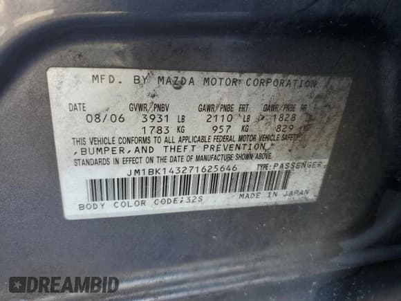 ✅ 2007 Mazda 3 S Sport • VIN: JM1BK143271625646 • Lot: 66621615. Wystawiony na Copart z przebiegiem 197 659 mil. Bezpłatny archiwum sprzedaży aukcyjnych z USA i szczegółowy raport historii pojazdu na DreamBid. Zdjęcie 12.