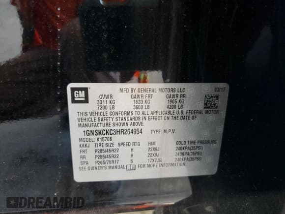 ✅ 2017 Chevrolet Tahoe Premier • VIN: 1GNSKCKC3HR264954 • Лот: 84480905. Опубликован ранее на Copart с пробегом 111 314 миль. Бесплатный доступ к архиву аукционных продаж из США и подробный отчёт об истории автомобиля на DreamBid. Изображение 13.