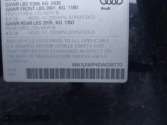 ✅ 2013 Audi Q5 Premium Plus • VIN: WA1LFAFP6DA038770 • Lot: 43677178. Wystawiony na IAAI z przebiegiem 102 375 mil. Bezpłatny archiwum sprzedaży aukcyjnych z USA i szczegółowy raport historii pojazdu na DreamBid. Zdjęcie 9.