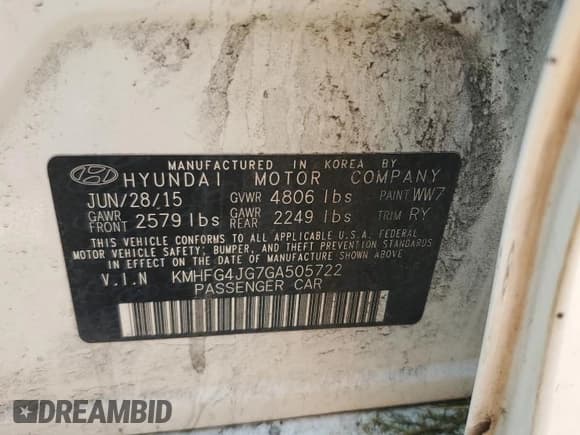 ✅ 2016 Hyundai Azera • VIN: KMHFG4JG7GA505722 • Lot: 60735405. Listed on Copart with 90,328 mi. Free auction sales archive from the USA and detailed vehicle history report at DreamBid. Image 12.