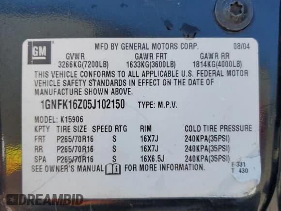 ✅ 2005 Chevrolet Suburban LT • VIN: 1GNFK16Z05J102150 • Лот: 46574355. Опубликован ранее на Copart с пробегом 268 251 миль. Бесплатный доступ к архиву аукционных продаж из США и подробный отчёт об истории автомобиля на DreamBid. Изображение 14.