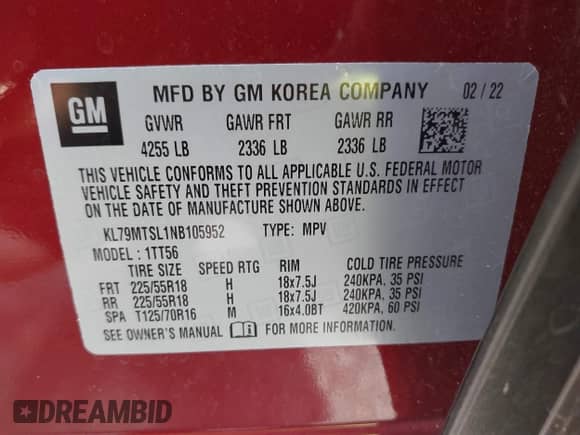 2022 Chevrolet TrailBlazer RS с VIN KL79MTSL1NB105952, выставлен на аукционе IAAI как лот 43250194 с пробегом 19 607 миль миль и . История ставок и продаж доступна на DreamBid. Изображение 9.