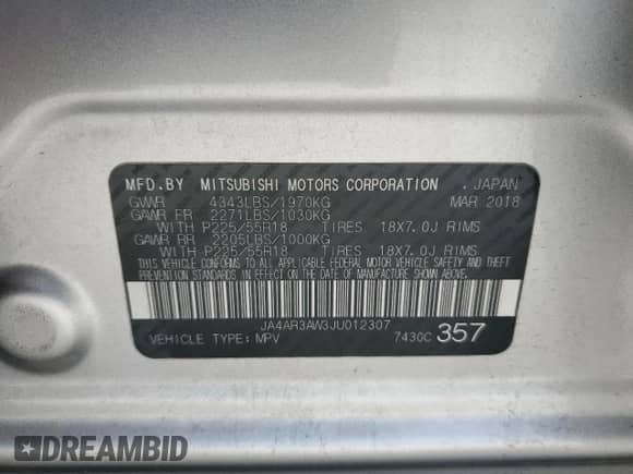 2018 Mitsubishi Outlander SE с VIN JA4AR3AW3JU012307, выставлен на аукционе Copart как лот 63191565 с пробегом 81 337 миль миль и Списание • Salvage title. История ставок и продаж доступна на DreamBid. Изображение 13.
