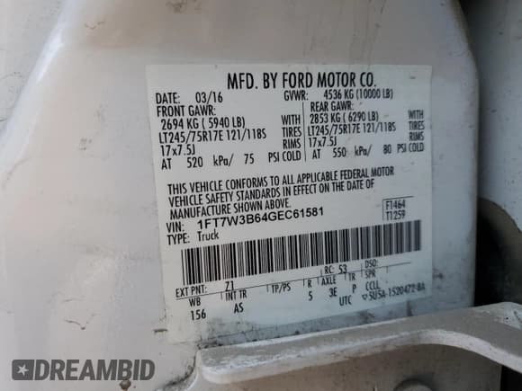 ✅ 2016 Ford F-350 Platinum • VIN: 1FT7W3B64GEC61581 • Лот: 79490184. Опубликован ранее на Copart с пробегом Не указан. Бесплатный доступ к архиву аукционных продаж из США и подробный отчёт об истории автомобиля на DreamBid. Изображение 12.