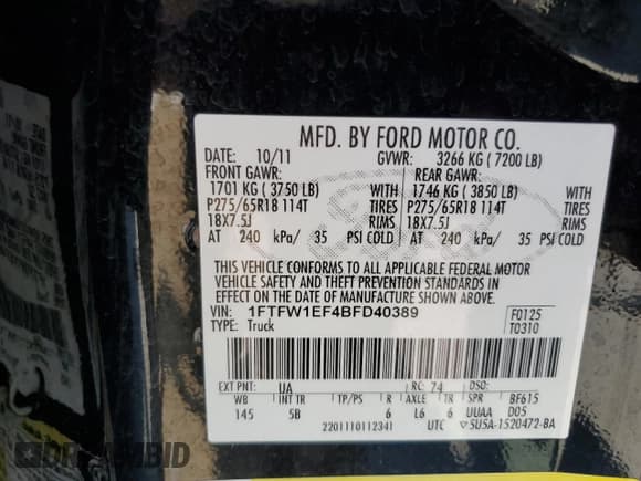 ✅ 2011 Ford F-150 Lariat • VIN: 1FTFW1EF4BFD40389 • Lot: 89806805. Listed on Copart with 126,235 mi. Free auction sales archive from the USA and detailed vehicle history report at DreamBid. Image 12.