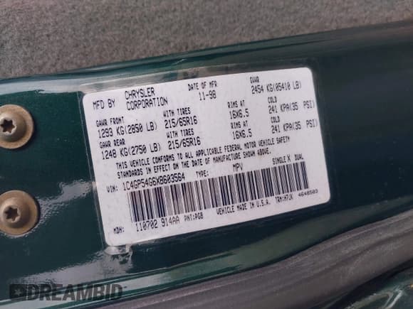 ✅ 1999 Chrysler Town & Country • VIN: 1C4GP54G6XB603564 • Lot: 41823340. Listed on IAAI with 104,321 mi. Free auction sales archive from the USA and detailed vehicle history report at DreamBid. Image 9.