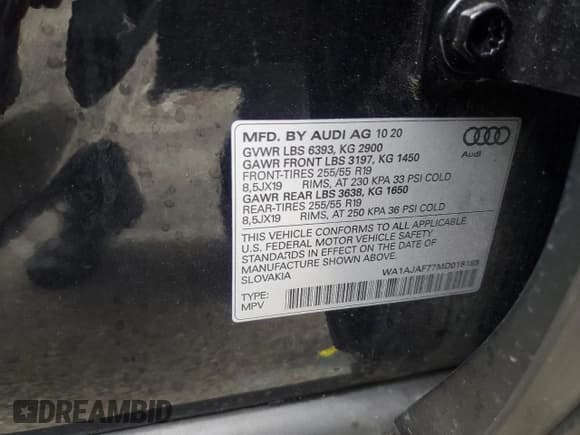 ✅ 2021 Audi Q7 Premium • VIN: WA1AJAF77MD018189 • Lot: 85374595. Wystawiony na Copart z przebiegiem 50 252 mil. Bezpłatny archiwum sprzedaży aukcyjnych z USA i szczegółowy raport historii pojazdu na DreamBid. Zdjęcie 13.