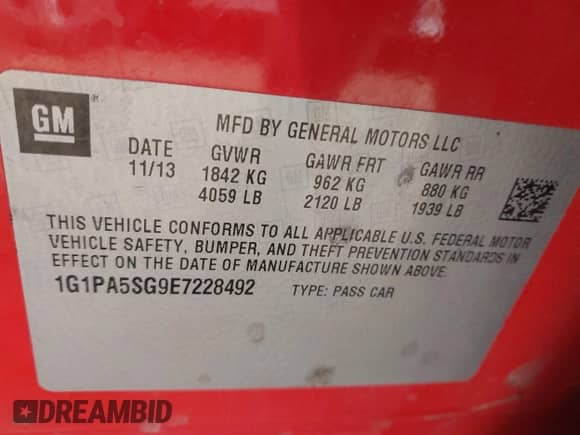 2014 Chevrolet Cruze LS z VIN 1G1PA5SG9E7228492, wystawiony jako IAAI lot #43333761 z przebiegiem 152 703 mil mil oraz . Historia ofert i sprzedaży dostępna na DreamBid. Obrazek 9.