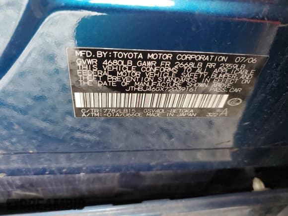 ✅ 2007 Lexus ES 330 • VIN: JTHBJ46GX72039161 • Lot: 92759685. Listed on Copart with 182,976 mi. Free auction sales archive from the USA and detailed vehicle history report at DreamBid. Image 12.